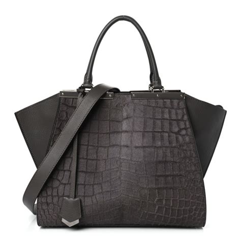 FENDI Vitello Pelo Flamingo Crocodile Embossed Petite 3Jours 